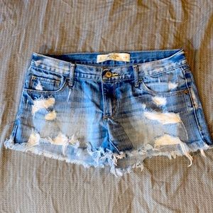 Low rise denim jean short shorts distressed